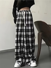 abordables Pantalons-Femme Ample Chino Décontractées Toute la longueur Taille haute Plaid Poche Ceinture élastique Imprimé Confortable Doux Micro-élastique Extérieur Plein Air Noir Automne Hiver Standard