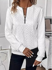 cheap Hoodies &amp; Sweatshirts-Women&#039;s Sweatshirt Elegant Modern Plain Work Crew Neck Zipper Loose Fit Long Sleeve Black White Pink Gray Spring Fall