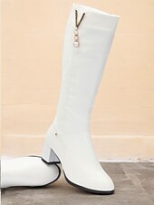 cheap Fashion Boots-Women&#039;s White Knee-High Boots with Pearl Detailing - Elegant Footwear for Winter, Office, and Special Occasions