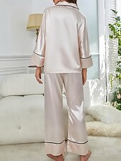voordelige Nachtkleding voor dames-dames pyjama sets pure kleur mode comfort thuis dagelijks bed imitatie zijde zijde ademend revers lange mouw shirt broek knoop zak herfst thuis outfits
