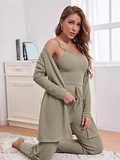 billige Nattøy for damer-kvinners loungewear sett 3 stykker ren farge tilfeldig komfort hjemme komfort stropper stropp topp bukselomme høst vinter hjemmeantrekk