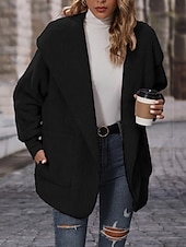 preiswerte Puffers &amp; Parka-Damen Fleecejacke Teddy-Mantel Hoodie Jacke warm halten Atmungsaktiv Tasche Innenfutter aus Fleece Brautkleider schlicht Glatt Urlaub Strasse Freizeitskleidung Ausgehen Öffnung vorne Kapuzenpullover