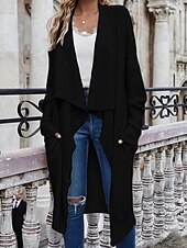 preiswerte Strickjacken und Oberbekleidung-Damen Pullover Jacke Stilvoll Feste Farbe Öffnung vorne Tasche Fledermaus Ärmel Langarm Lange Oberteile Stricken Arbeit Schwarz Wein Herbst Winter