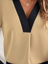 preiswerte Damen Einfache Oberteile-Damen Hemd modern Langarm Regular Tops Hemdkragen Arbeit schwarz weiß grün khaki Frühling Herbst Winter