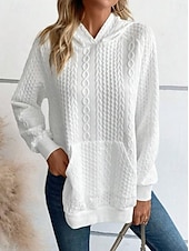baratos Moletons e Sweatshirts Texturizados-moletom feminino com capuz, moda trabalho, uso diário, casual, com capuz, bolso, solto, manga comprida, branco, outono inverno
