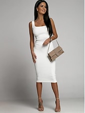 abordables robe longue noire-robe noire Robe unie Robe de cocktail noire Femme Robe mi-longue Accueil froid Plein Air Rendez-vous Décontractées Col Ras du Cou Sans Manches Standard Noir Blanche Bleu S M L XL 2XL