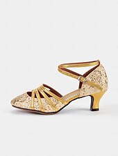 economico Scarpe per balli latini-scarpe da ballo latino da donna con brillantini dorati, lacci e cinturini incrociati - eleganti calzature da ballo da sala