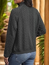 preiswerte Einfarbige Farben-Damen Pullover Mode Uni Arbeit Alltag Casual Stehkragen Knöpfe Lockere Passform Langarm Schwarz Herbst Winter