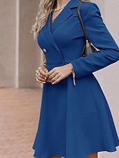 levne Pracovní šaty-dámské malé černé šaty blejzr šaty elegantní pracovní minišaty knoflíková klopa dlouhý rukáv hladký regular fit černá modrá khaki jaro podzim s m l xl