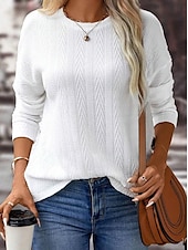 cheap Textured Hoodies &amp; Sweatshirts-Women&#039;s Pullover Elegant Fashion Plain Work Dailywear Casual Crew Neck Buttons Long Sleeve White Fall Winter