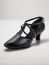 economico Scarpe per balli latini-scarpe da ballo in similpelle nera con cinturino incrociato – comode scarpe col tacco da ballo latino e da sala da ballo da donna