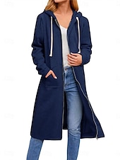 economico Cappotti Trench-Per donna Giacca con cappuccio Esterno Strada Da tutti i giorni Autunno Inverno Lungo Cappotto Standard Tenere al caldo Traspirante Informale Giacca Manica lunga Tinta unica Con tasche Zip intera