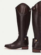 levne Jezdecké boty-Dámské Boty Retro Jezdecké boty Venkovní Práce Denní Mramor Ke kolenům Nýty Přezky Zip Kačenka Oblá špička Vinobraní PU Zip Tmavěhnědá Černá