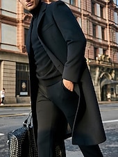 cheap Men&#039;s Trench Coat-Male Overcoat Coat Trench Coat Daily Wear Buckle Fall &amp; Winter Solid / Plain Color Leisure Lapel Long Camel Black Gray Jacket