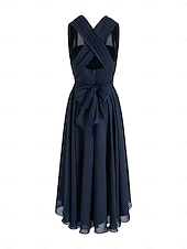 abordables Robes pour invitées de mariage-Robes de Mariage Invité A-Line Robe Élégante Formelle Fête de Mariage Longueur Thé Sans Manches Une Épaule Invité de Mariage Automne Chiffon avec Fronces 2025