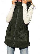 billige Vest-Dame Fleecevest Teddyfrakk Hold Varm Pustende Glidelås Lomme Fleece Lined Fritid عادي Feriereise Gate Dagligdagstøy Ut på byen Glidelås Normal Hettegenser Normal Ermeløs Yttertøy Militærgrønn Høst