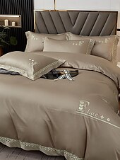 baratos Coleção de elite-Conjunto de cama com capa de edredom de 4 peças, 100% algodão orgânico, tecido macio e respirável, inclui capa de edredom e fronhas para um sono confortável