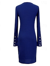 preiswerte schwarzes Minikleid-Damen Arbeitskleidung schwarzes kleid Etuikleid Modisch Arbeitsmode Minikleid Taste Rundhalsausschnitt Langarm Glatt Regular Fit Schwarz Rote Blau Frühling Herbst S M L XL 2XL