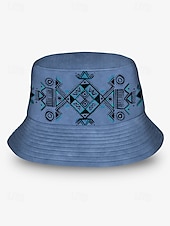levne Pánské klobouky-pánský béžový bucket klobouk s etnickým geometrickým potiskem - stylový letní klobouk pro outdoorové dobrodružství a festivaly