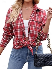 abordables Vestes chemise-Veste décontractée Femme Extérieur Plein Air Usage quotidien mode Décontractées Avec poches Imprimer Normal Manteau Rose Claire Rouge Orange Automne Hiver Boutonnage Simple Col rabattu Standard S M L