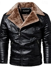 billige Lærjakker-Herre Lærjakker Fleece-jakke Biker jakke Motorsykkeljakke Daglig Feriereise Vindtett Hold Varm Lomme Høst vinter عادي Mote Klassisk Knaphul Normal Svart Rød Brun kaffe Jakker
