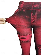 cheap Graphic Leggings-Women&#039;s Denim Look Leggings Oversize Jeggings Treggings Lined Elastic Jeans High Waist Skinny Trousers Stockings Soft Comfortable