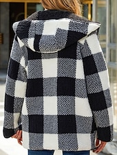 economico Cappotti Invernali-Per donna Giacca in pile Cappotto teddy Giacca con cappuccio Tenere al caldo Traspirante Tasche In pile Informale A quadri Da mare Strada Da tutti i giorni Per uscire Apertura anteriore Standard Felpa