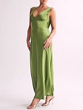 abordables Robes pour invitées de mariage-Robe Invitée de Mariage Fourreau Élégante Robe Formelle Cravate Noire Longueur Maxi Sans Manches Col V Charmeuse Dos Nu avec Croisé 2025