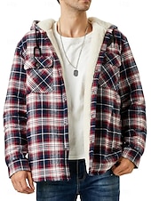 economico Giubbotti e cappotti da uomo-Per uomo Giacca da camicia Giacca con cappuccio Shacket Giacca in pile di flanella Esterno Da tutti i giorni Caldo Tasche Con cappuccio Autunno Inverno Scozzese a quadri Di tendenza Streetwear Bavero