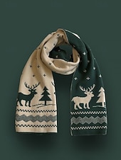 abordables Accessoires de Noël-écharpe tricotée pour femme à imprimé renne et sapin de Noël en rouge et blanc, accessoire d&#039;hiver douillet pour les fêtes de fin d&#039;année