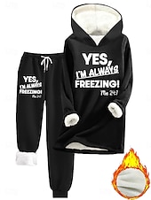 economico Tute da donna-Set di abbigliamento per casa donna in 2 pezzi felpa con cappuccio e pantaloni jogger stampa grafica per clima freddo foderato in pile vestibilità comoda per l&#039;inverno
