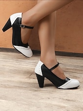 levne 50. léta 20. století-dámské vintage dvoubarevné podpatky mary jane s brogue detaily – retro boty s blokovým podpatkem na večírky a formální příležitosti