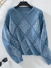 Women's Sweater Sequins Knit Knitted Geometric Pattern Fall Winter Home Work Casual Long Sleeve Pink Blue4