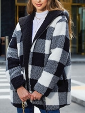 economico Cappotti Invernali-Per donna Giacca in pile Cappotto teddy Giacca con cappuccio Tenere al caldo Traspirante Tasche In pile Informale A quadri Da mare Strada Da tutti i giorni Per uscire Apertura anteriore Standard Felpa