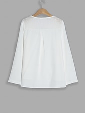 cheap Lace Tops-Women&#039;s Shirt Blouse Dressy Tops Solid Color Plain Stylish Basic Long Sleeve Notched Neck Regular Tops Daily Embroidered Eyelet Black White Orange Summer Spring Fall