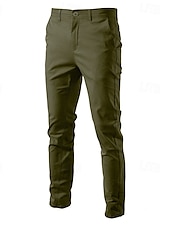 baratos Chinos-Homens Calças chinês Calça casual Botões Bolsos Tecido Conforto Formal Festa Trabalho Moda Estilo Clássico Exército verde Preto Micro-Elástica