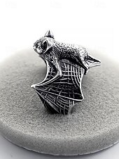 baratos Acessórios de Halloween-anel ajustável com design de morcego gótico, joias vintage de prata para halloween para cosplay e moda gótica
