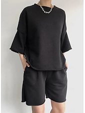 abordables Survêtement pour femme-Femme Ensembles de shorts Pantalon en molleton manche longue Couleur unie Noir Beige Printemps Ample