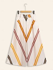 cheap Wide Leg &amp; High Waisted-Satin Multi Color Stripe Wide Leg Casual Daily Pants