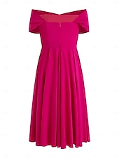 abordables Robes de cocktail-Robes de cocktail en A mariage à la plage robe élégante longueur thé sans manches épaule dénudée invité d&#039;automne tissu extensible avec fente froncée robes Derby 2025