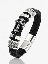 economico Gioielli da uomo-bracciale da uomo con croce con accenti in oro e argento e chiusura magnetica – elegante braccialetto intrecciato per abbigliamento casual e religioso