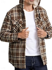 economico Giubbotti e cappotti da uomo-Per uomo Giacca da camicia Giacca con cappuccio Shacket Giacca in pile di flanella Esterno Da tutti i giorni Caldo Tasche Con cappuccio Autunno Inverno Scozzese a quadri Di tendenza Streetwear Bavero