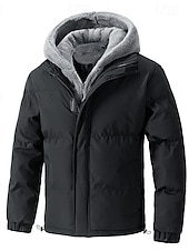 voordelige Heren donsjassen &amp; parka&#039;s-Voor heren Winterjack Pufferjas Fleecejack Gewatteerd 2 in 1 nep tweedelig Polyester Trui met capuchon Zak Buiten Afspraakje Casual / Dagelijks Normaal Modieus Casual Thermisch Warm Winddicht Winter
