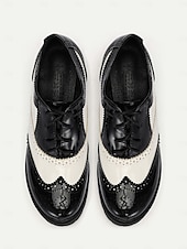 preiswerte Vintage-Schuhe für Damen-Damen-Oxford-Schuhe in Schwarz und Weiß im Brogue-Stil – Schnürschuhe aus Lack-Kunstleder, dicke Sohle, Vintage-Stil für formelle und legere Kleidung