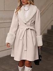 abordables Abrigos &amp; Trench-Mujer Abrigo de invierno Resistente al Viento Mantiene abrigado Botones Con cinturón Estola Elegante Exterior Color sólido Trabajo Casual Botonadura Simple Cuello Vuelto Holgado Manga Larga Ropa de