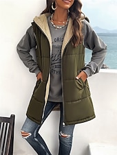preiswerte Puffers &amp; Parka-Damen Fleecejacke Fleece-Weste Teddy-Mantel warm halten Atmungsaktiv Zip Tasche Innenfutter aus Fleece Brautkleider schlicht Glatt Urlaub Strasse Freizeitskleidung Ausgehen Reisverschluss Standard