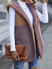 preiswerte Puffers &amp; Parka-Damen Fleecejacke Fleece-Weste Teddy-Mantel warm halten Atmungsaktiv Patchwork Tasche Innenfutter aus Fleece Brautkleider schlicht Farbblock Urlaub Strasse Freizeitskleidung Ausgehen Öffnung vorne