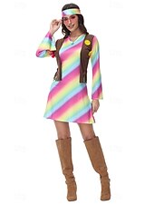  Couples Carnival Costume Hippies Cosplay Costume Halloween Group Couples Costumes 1970s Disco Adults' Men's Women's Halloween Carnival Masquerade Party Easy Halloween Costumes Dress Up
