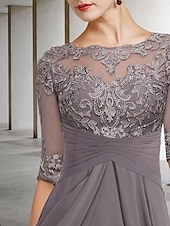 voordelige Vloerlengte-A-Lijn Moeder van de Bruid Jurk Bruidsgast Elegant Plus Size Hoog Laag V-Hals Asymmetrisch Enkel Lengte Chiffon Kant Halve Mouw met Beading Applicaties gratis maatwerk