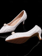 economico sposa-Per donna scarpe da sposa Scarpe bianche Scarpe da sera Matrimonio Feste Floreale Colore a contrasto tacchi da sposa Scarpe da sposa Scarpe da damigella d'onore Perle di imitazione Perline Basso A